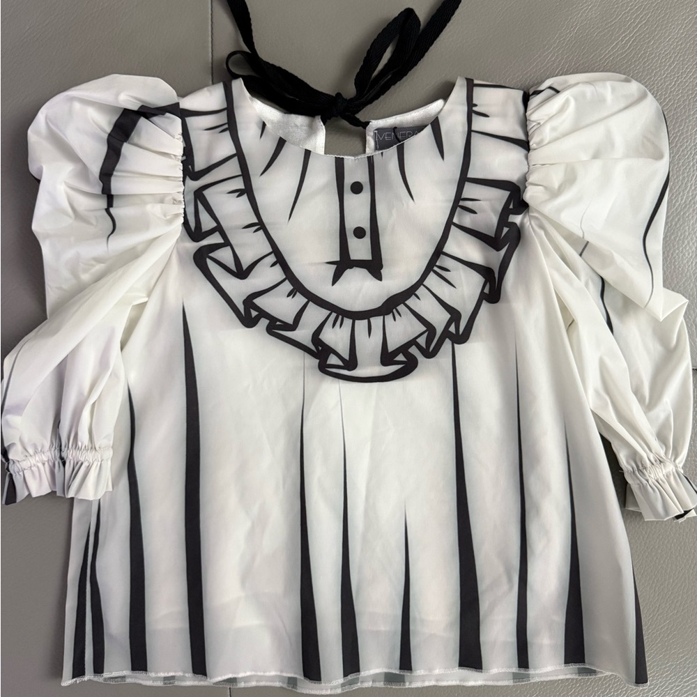 Elegant White and Black Ruffle Kids Blouse